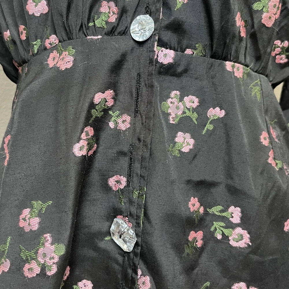 Sister Jane Puff Sleeve Collard Ink Dark Floral Sz L Goth Whimsigoth Dress - Picture 9 of 16